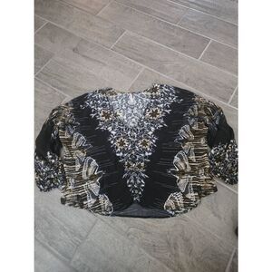 Women's Free People Birds of a Feather Top Black‎ White Gold Size XS